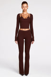 Modal Mid Rise Flared Trousers in Chocolate Brown