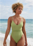 Strappy Tulum High Leg One Piece Mosstone