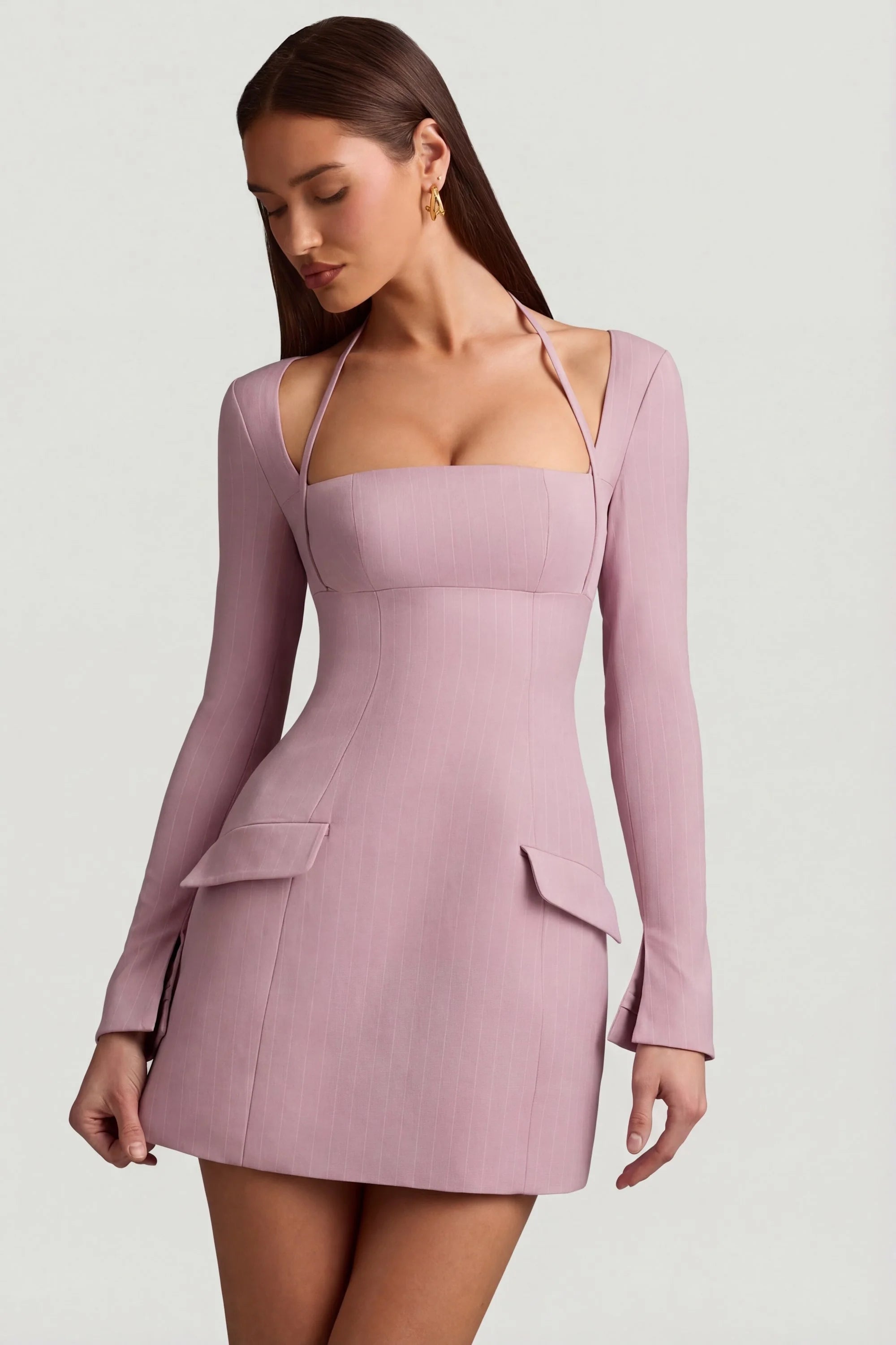 Pinstripe Structured A Line Mini Dress in Mauve