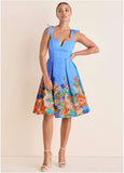 A Line Poplin Dress Voyage Bouquet Border Floral