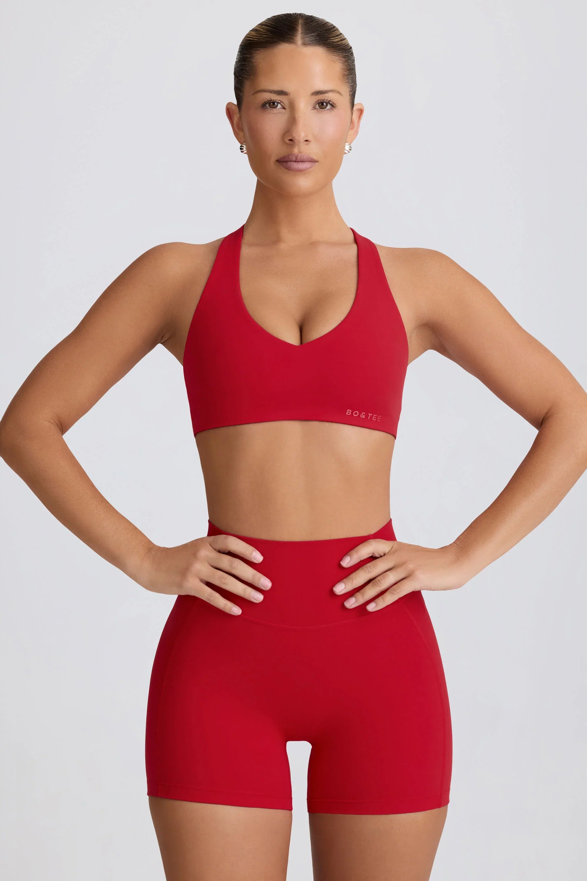 Soft Active V Neck Sports Bra in Hot Red