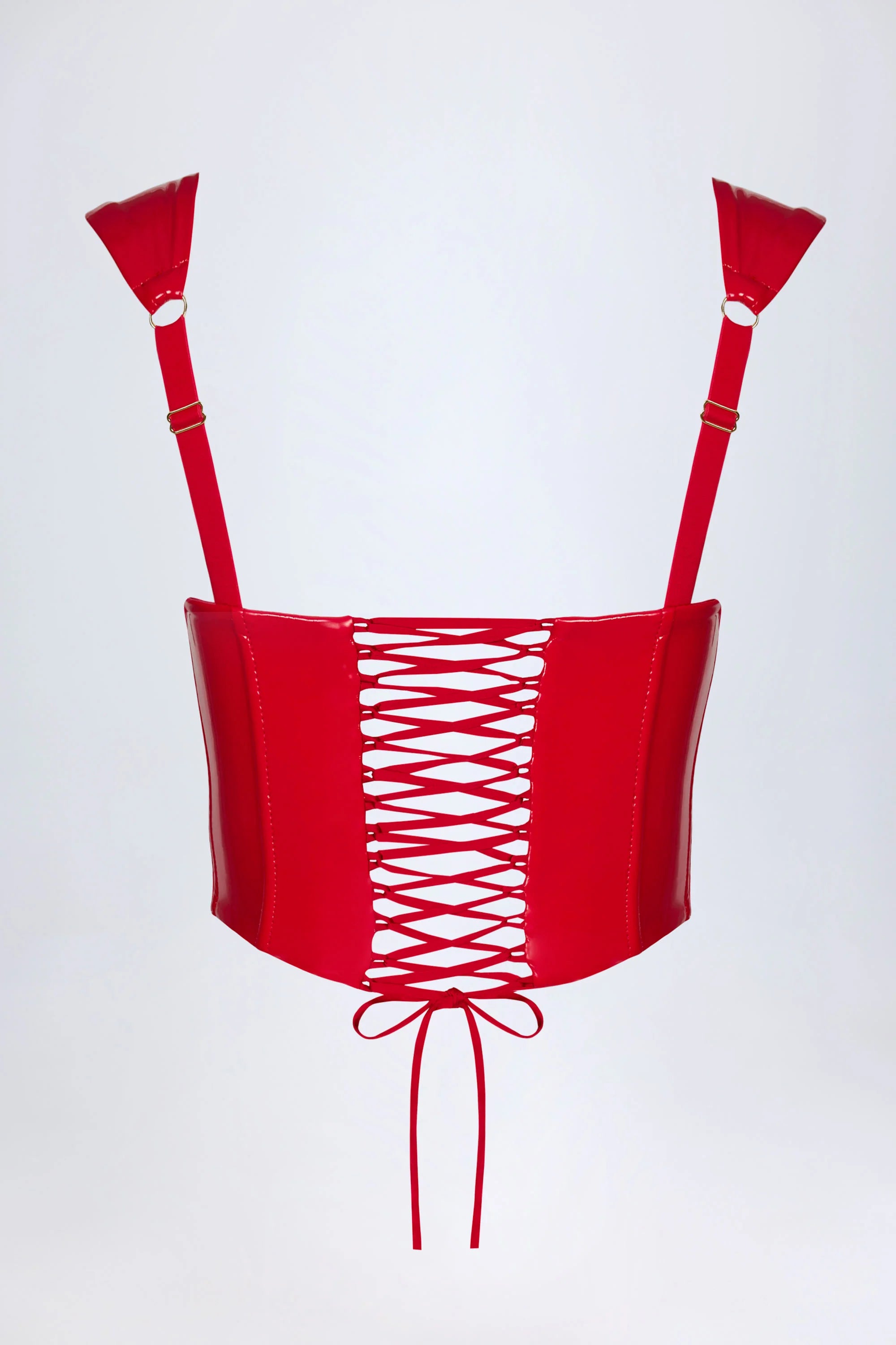 Vinyl Lace Up Corset Top in Fire Red
