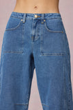 Mid Rise Barrel Leg Jeans in Mid Blue Wash