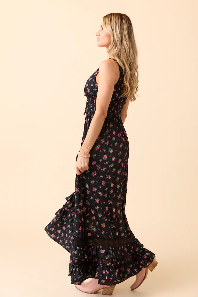 Lucky To Have You Sleeveless Black Floral Maxi Dress FINAL SALE