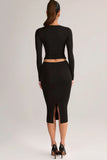 Modal Mid Rise Pencil Midi Skirt in Black