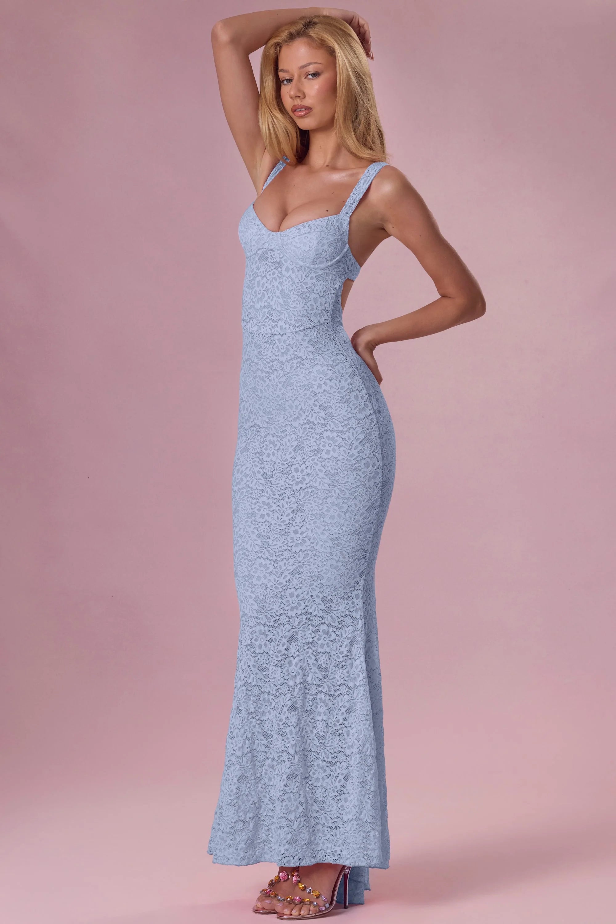 Lace Sweetheart Neck Gown in Sky Blue