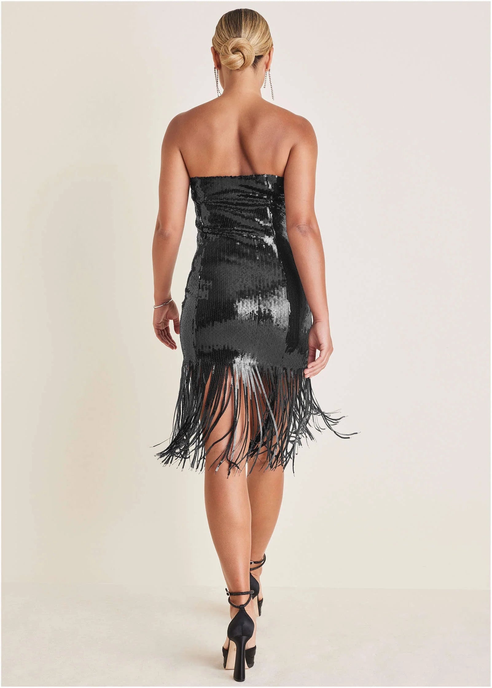 Sequined Fringe Mini Dress Jet Black