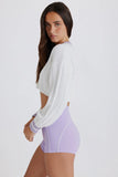 Cable Knit Cotton Cropped Jumper in Lilac Ivory