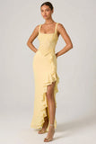 Embellished Ruffle Trim Corset Gown in Yellow