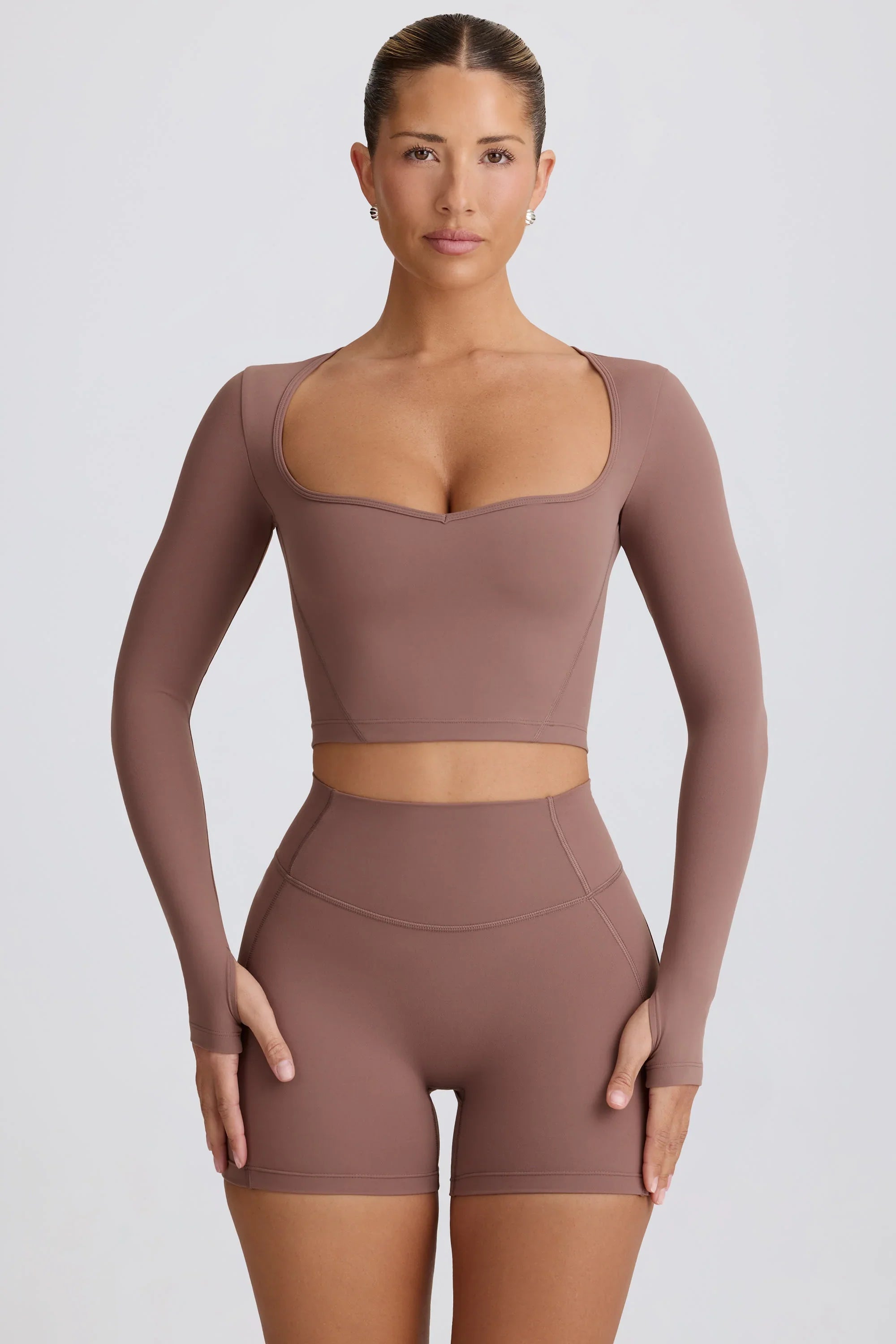 Soft Active Sweetheart Neck Crop Top in Mocha
