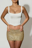 Embellished Low Rise Mini Skirt in Gold