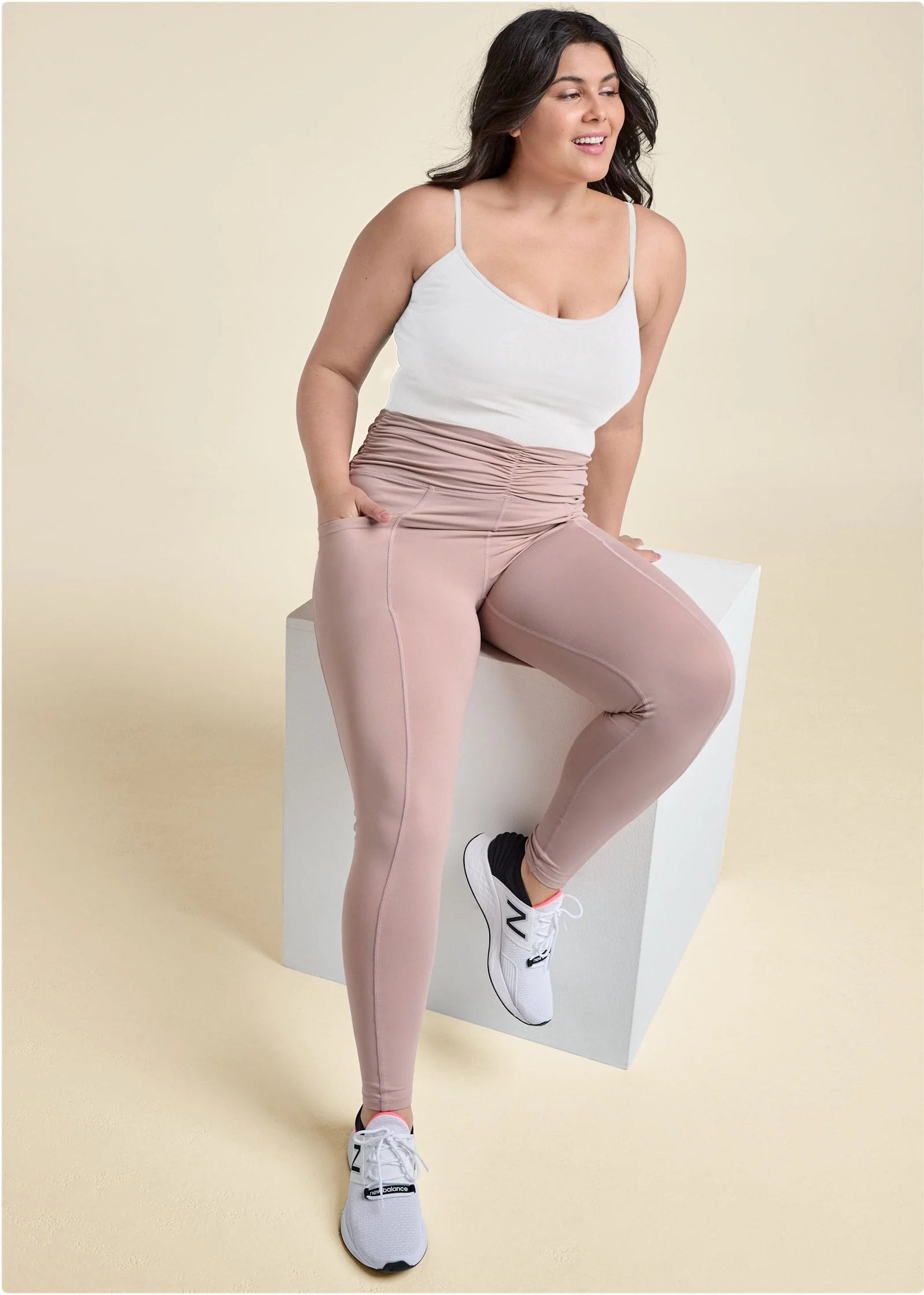 Ruched Waist Leggings Tan