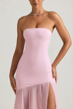 Asymmetric Strapless Fishtail Maxi Dress in Soft Pink