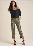 Jacquard Slit Hem Pants Black Gold