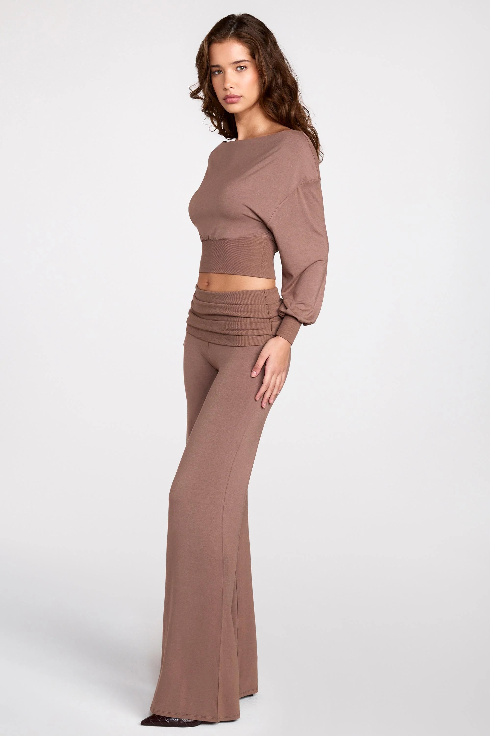 Modal Low Rise Straight Leg Trousers in Mocha