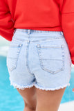 My Favorite Light Wash Raw Hem Denim Shorts