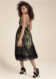 Velvet Floral Midi Dress Black Nude