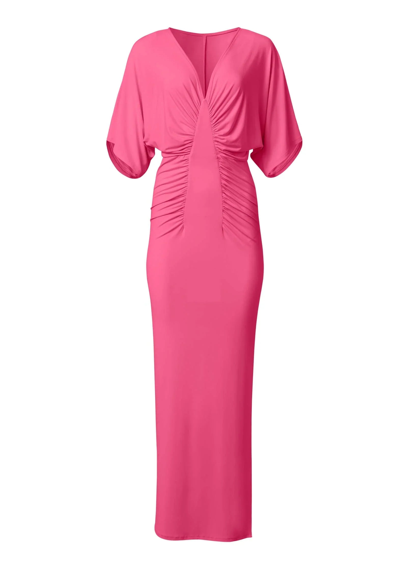 Drape Sleeve Maxi Dress Hot Pink