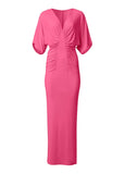 Drape Sleeve Maxi Dress Hot Pink