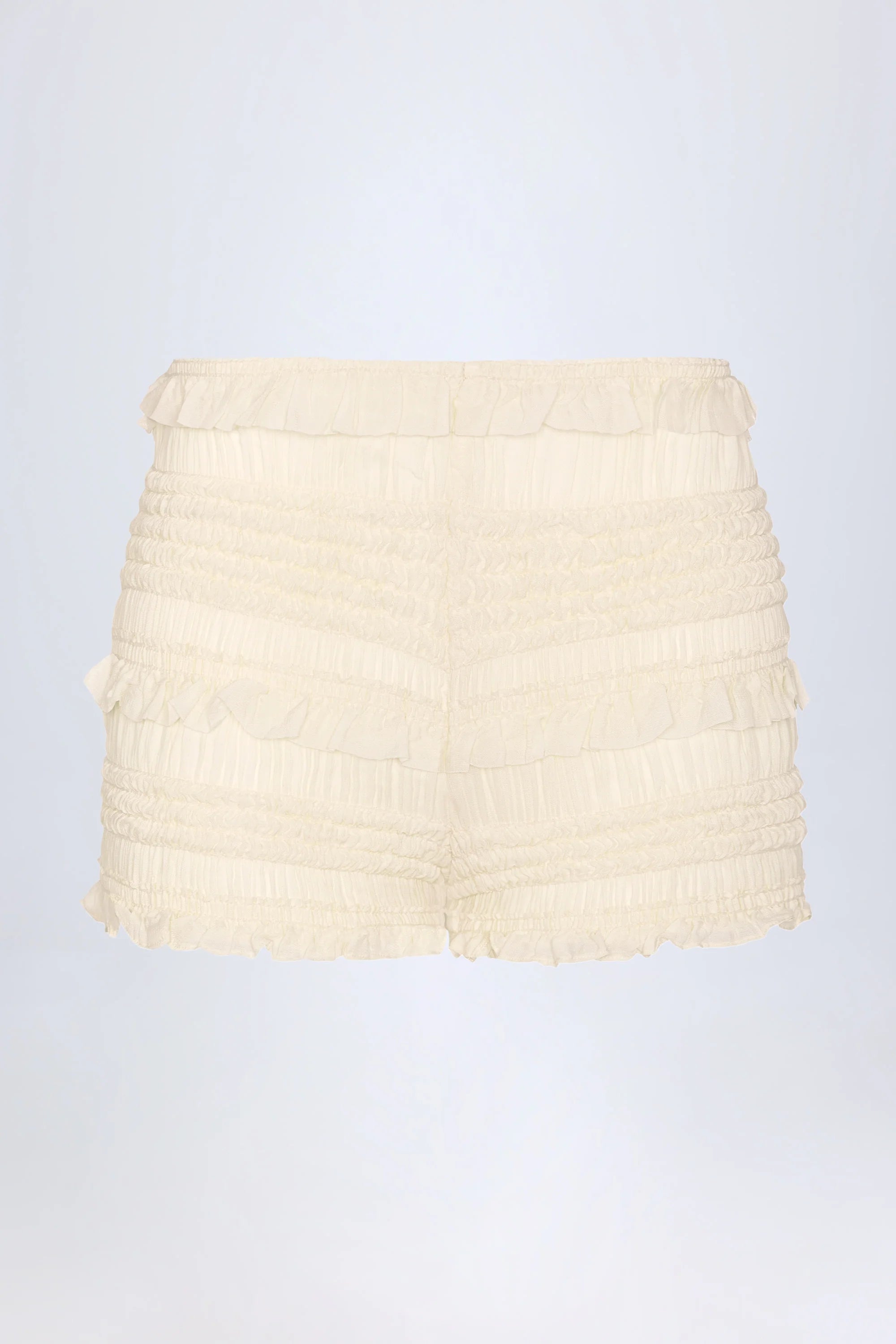 Ruffled Mid Rise Shorts in Ivory