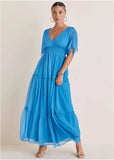 Flutter Sleeve Maxi Dress Blue