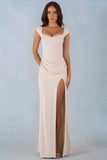 Modal Sweetheart Neck Cowl Waist Maxi Dress in Ivory