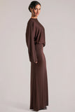 Long Sleeve Draped Maxi Dress in Chocolate Brown