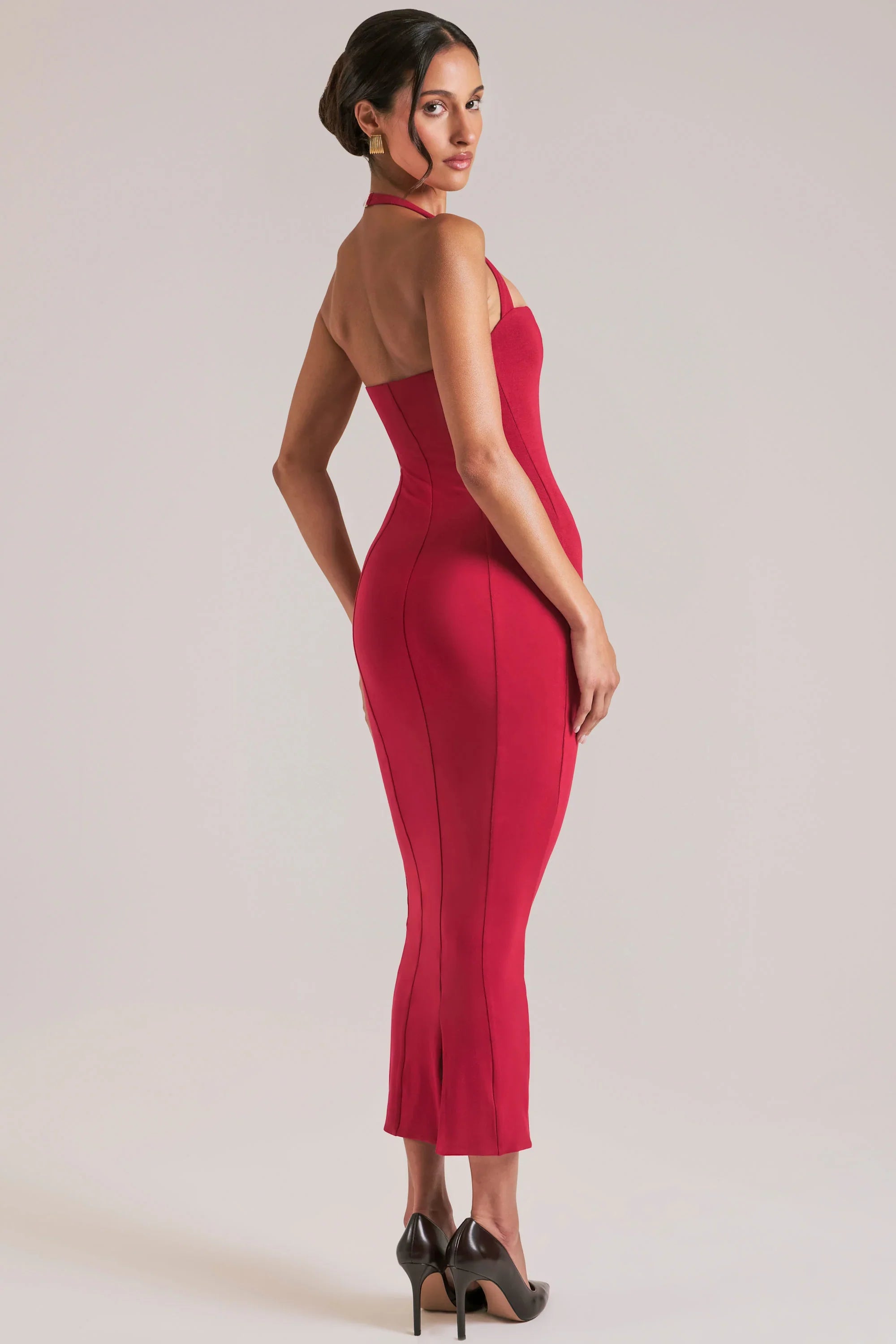 Halterneck Midaxi Dress in Cherry Red