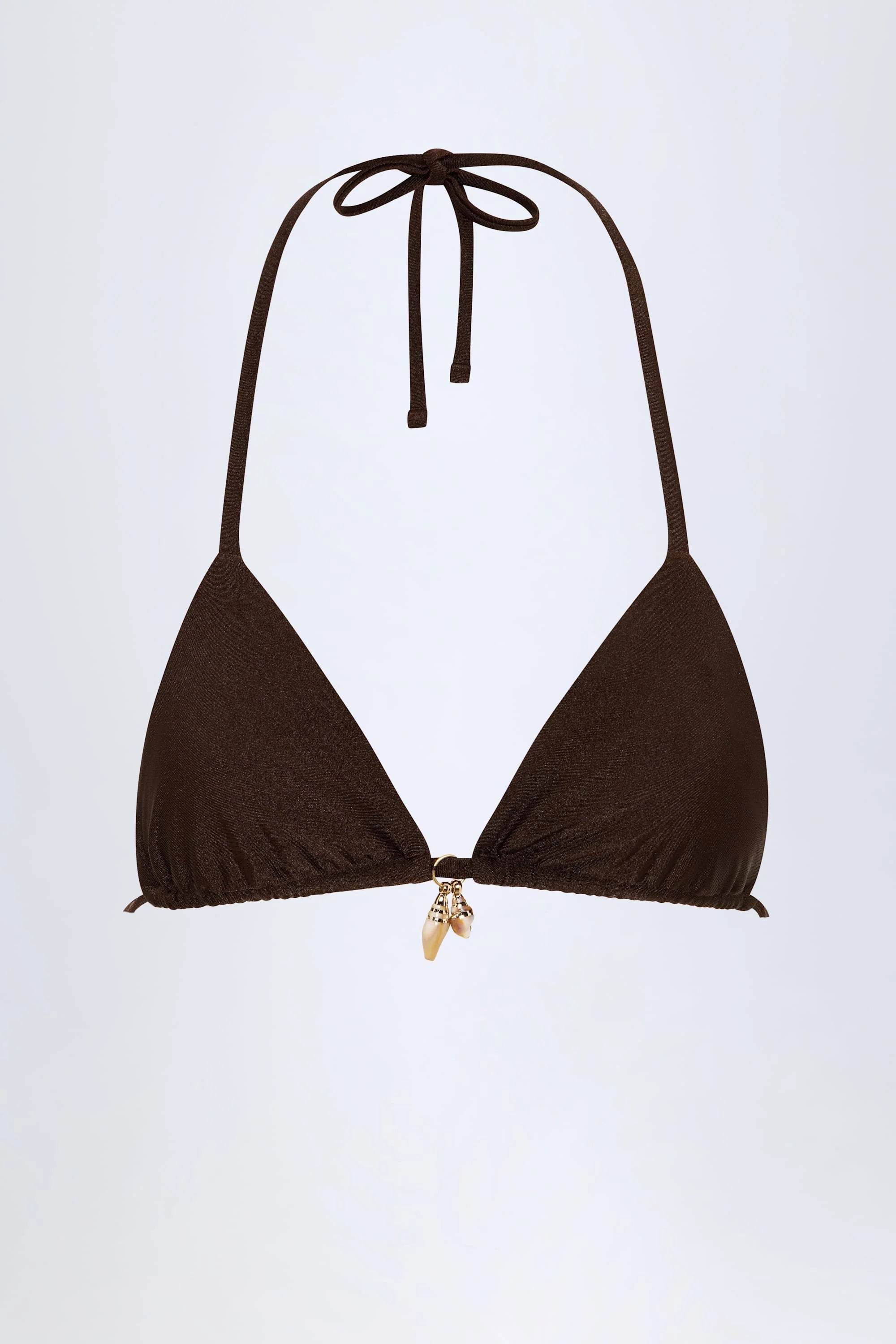Charm Detail Triangle Bikini Top in Dark Chocolate
