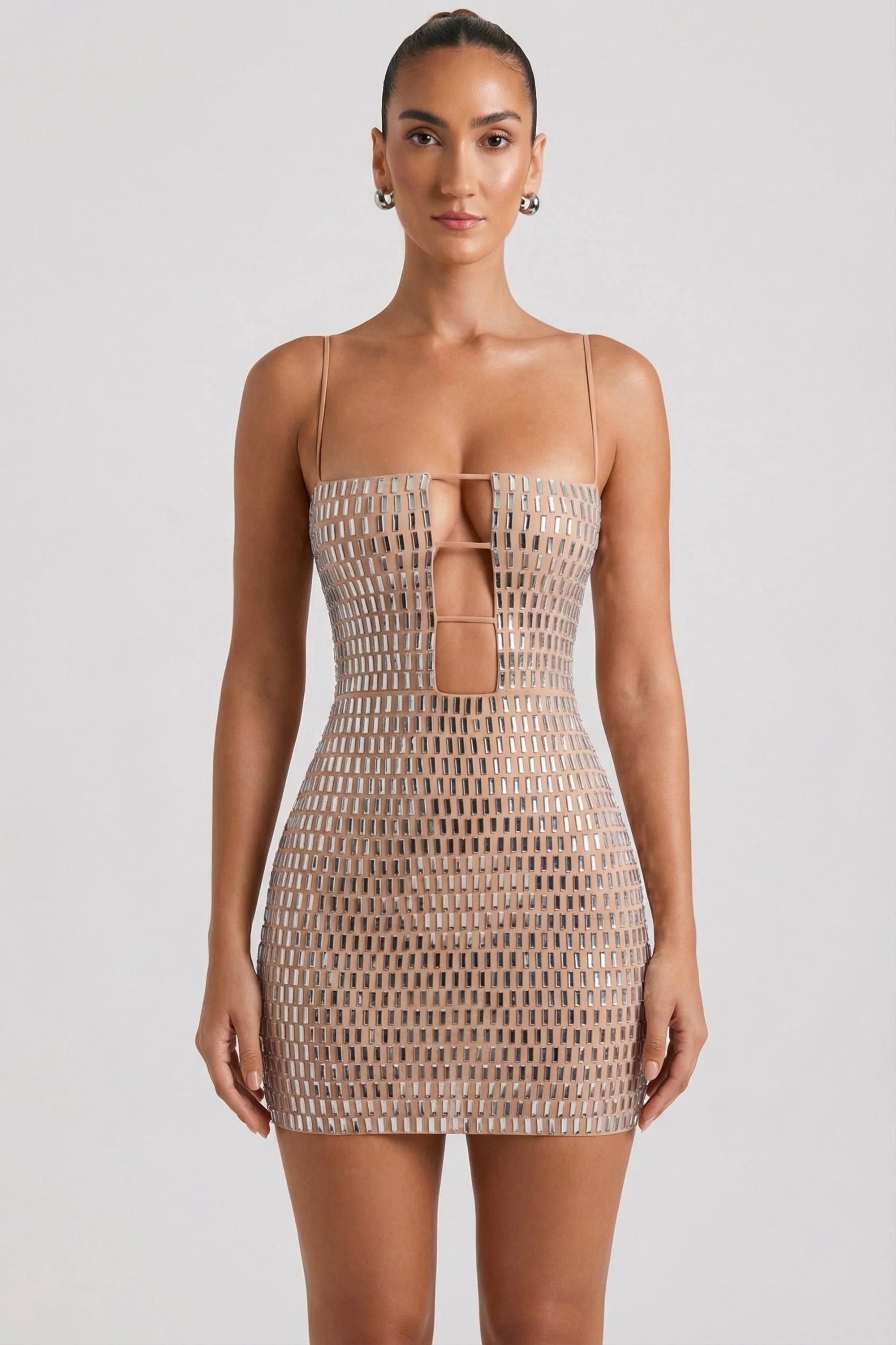 Embellished Cut Out Mini Dress in Honey