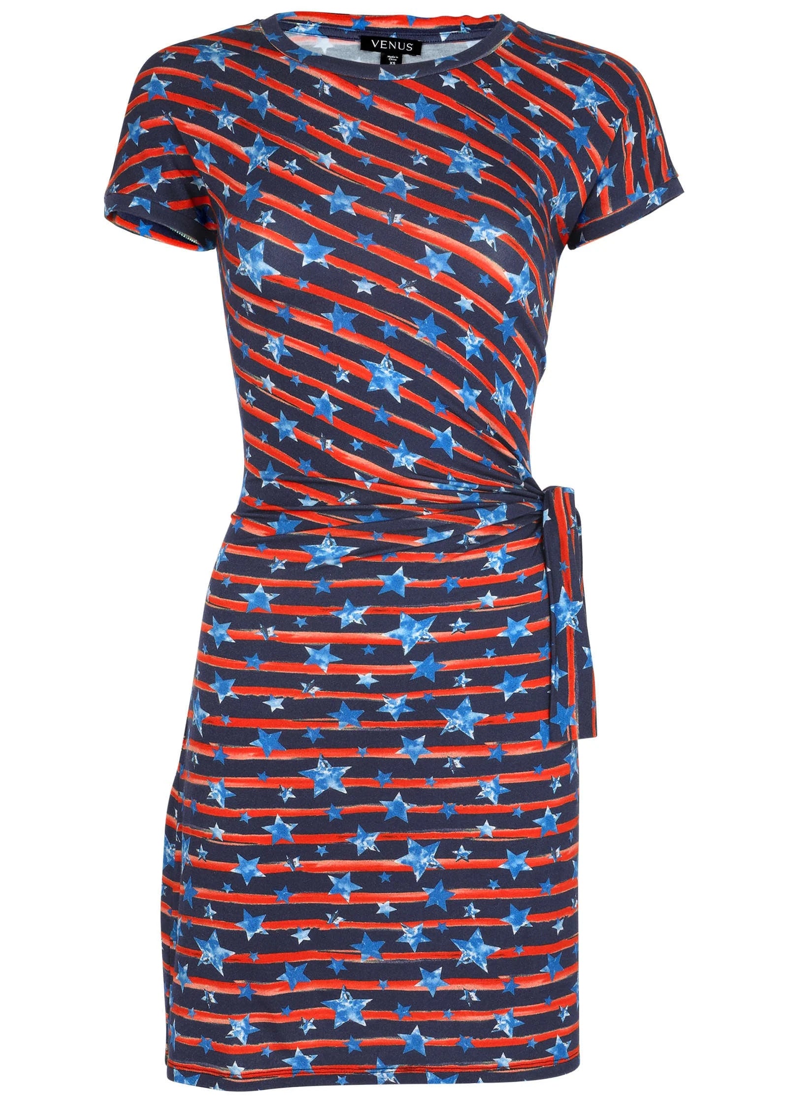 Tie Front T Shirt Dress Dark Gettysburg Gouache