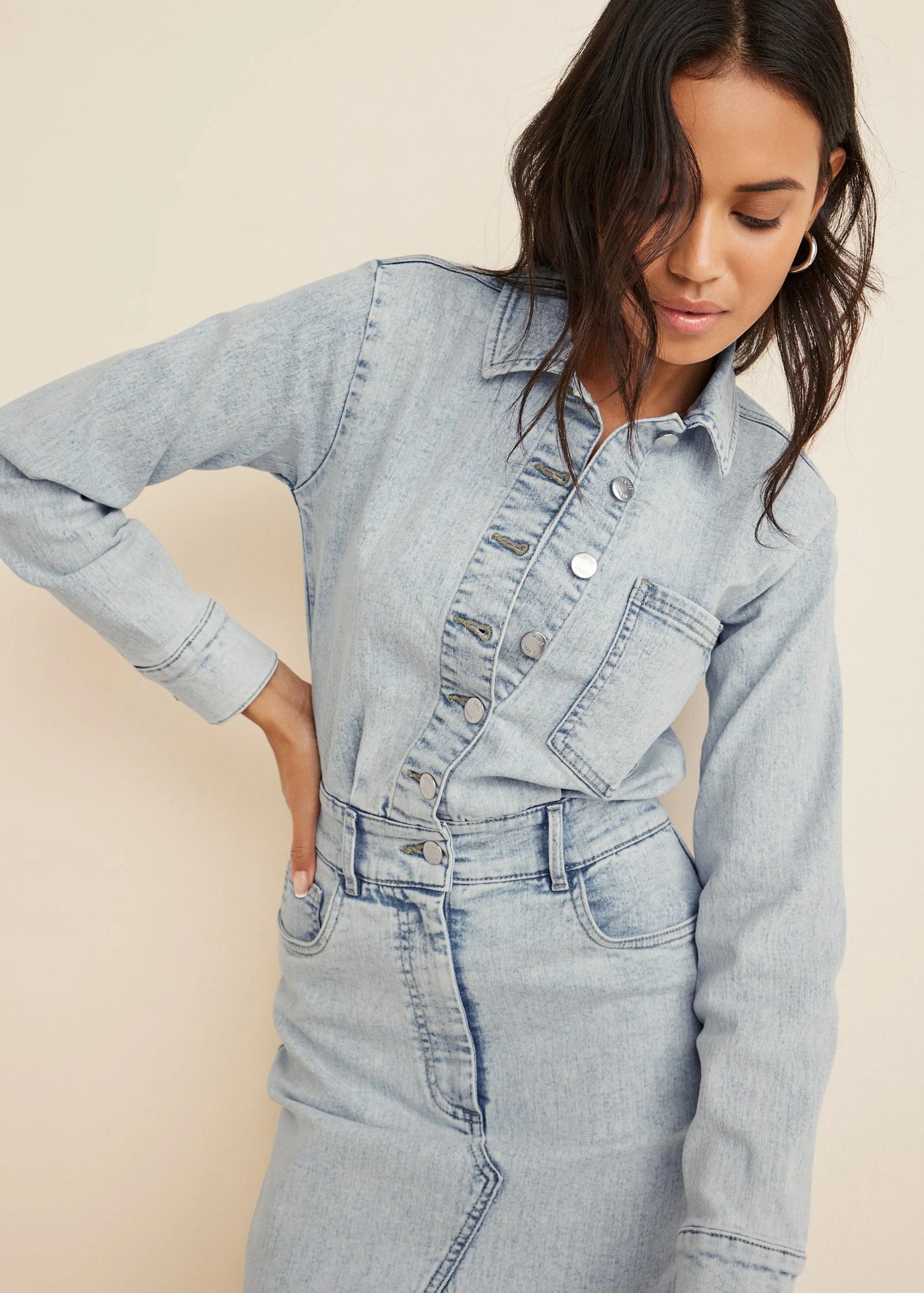 Denim Shirt Dress Light Wash