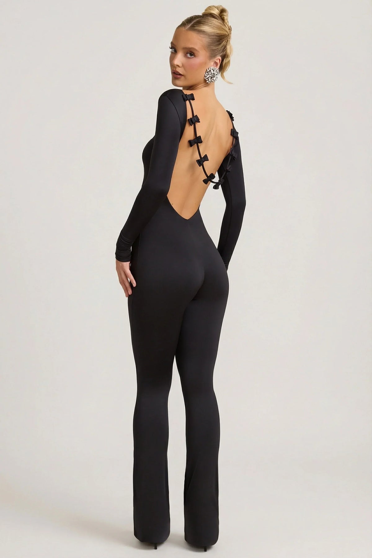 Slinky Jersey Bow Detail Jumpsuit in Black
