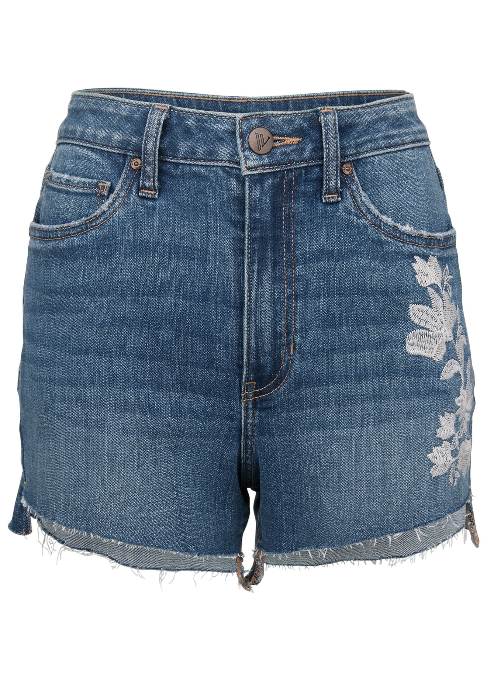 Step Hem Embroidered Short Medium Wash
