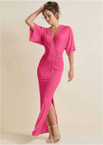 Drape Sleeve Maxi Dress Hot Pink