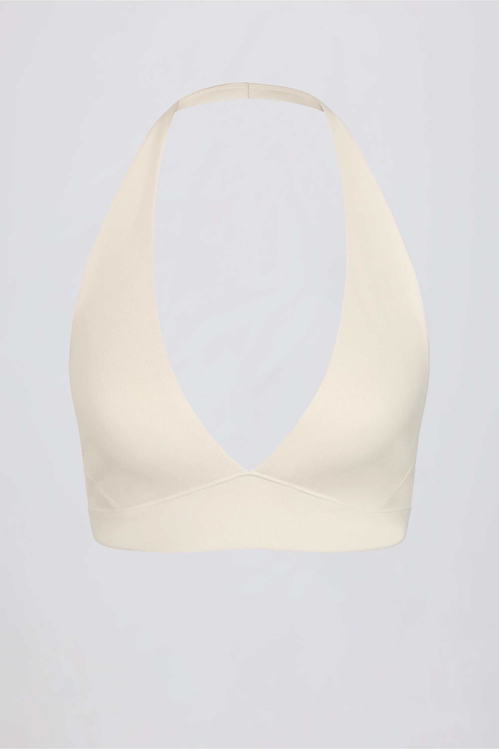 Brushed Jersey V Neck Sports Bra in Vanilla