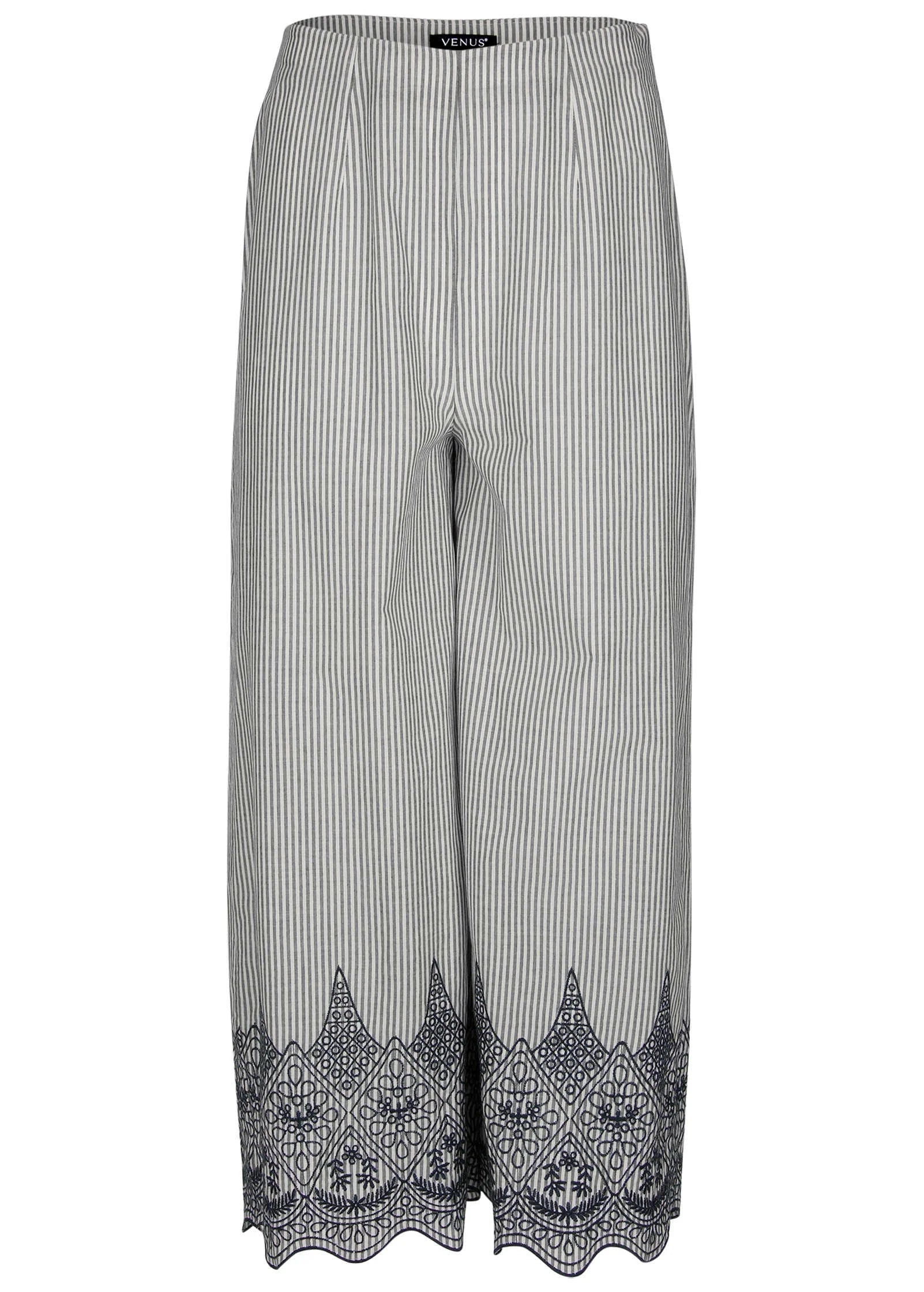 Pinstripe Eyelet Crop Pants Black Ecru