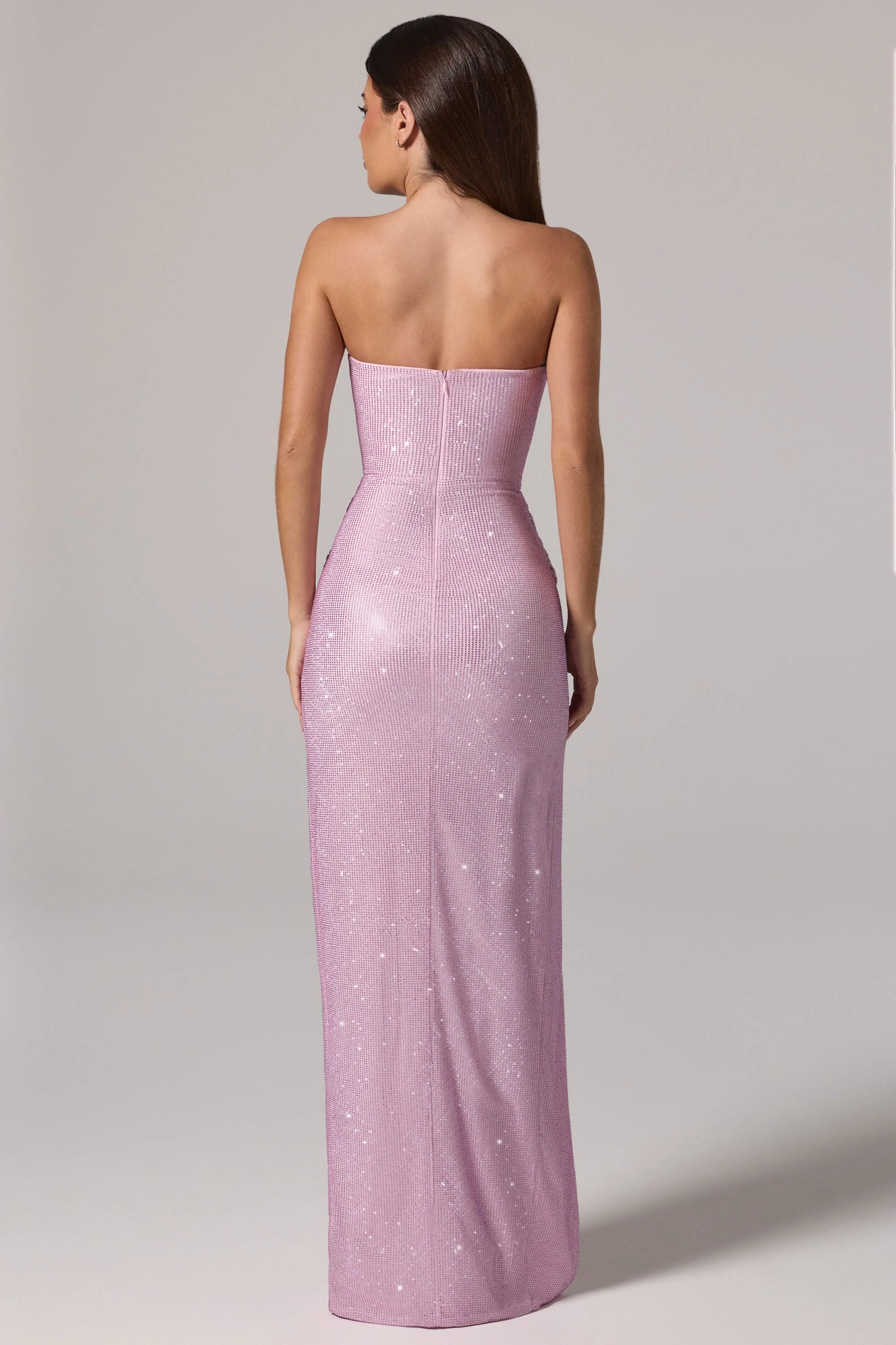 Embellished Bandeau Cowl Waist Maxi Dress in Pink