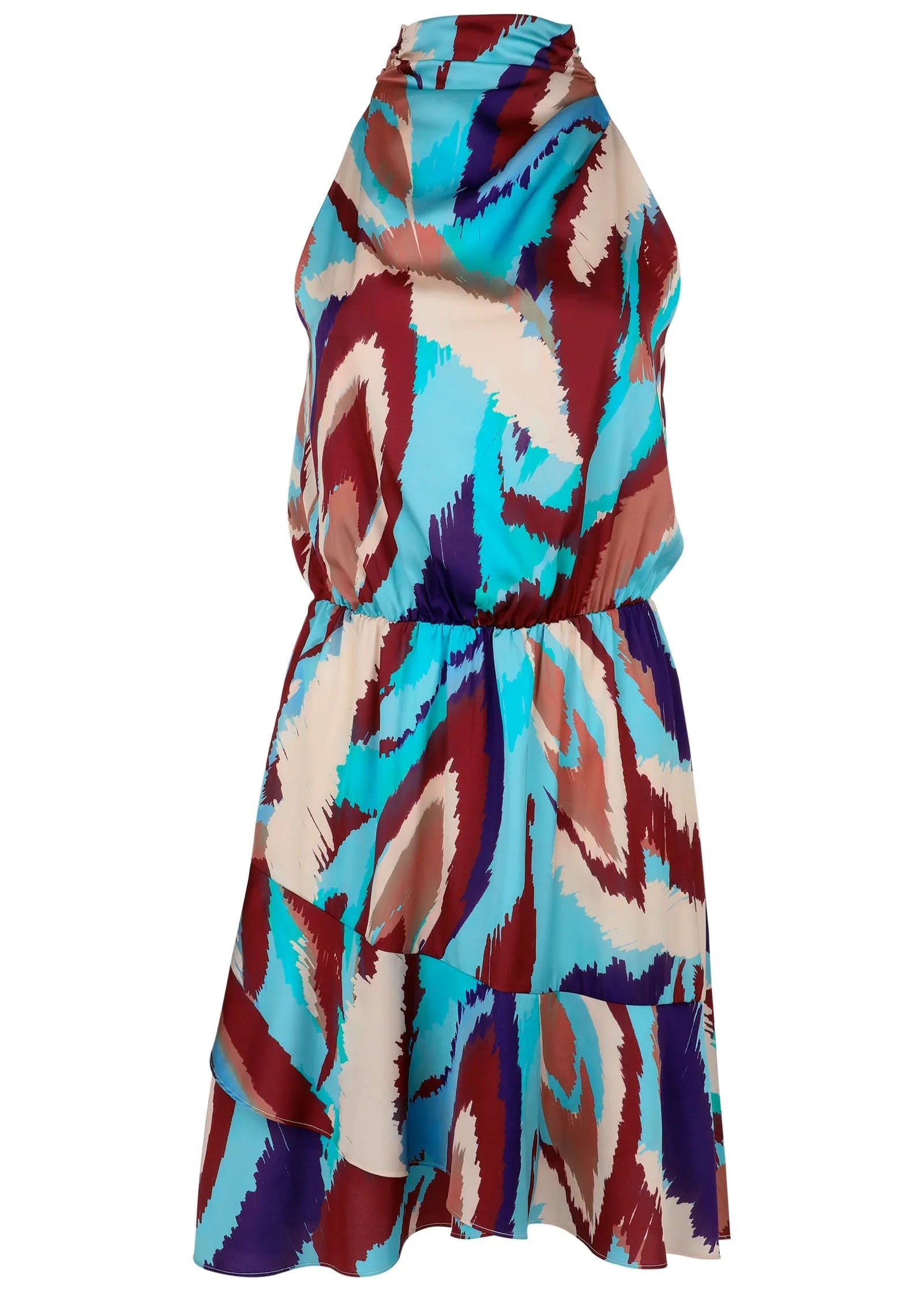 Printed Halter Mini Dress Ikat Flowers