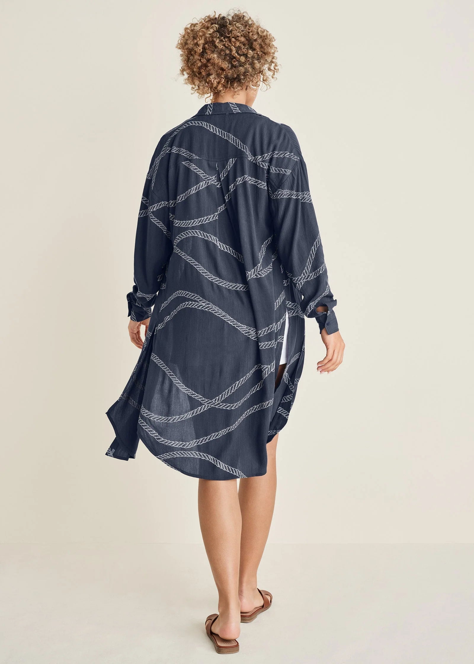 Maxi Button Front Blouse Yacht Rope Print