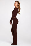 Modal Mid Rise Flared Trousers in Chocolate Brown