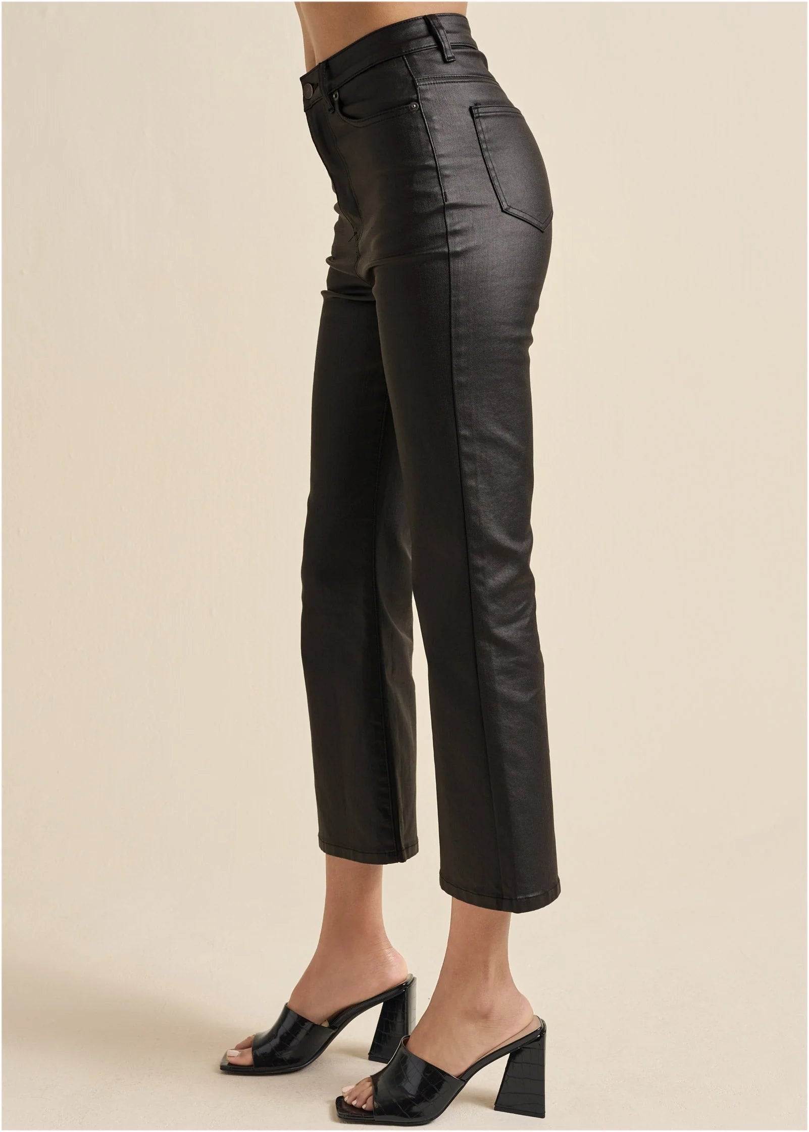 Coated Kick Flare Jeans Jet Black