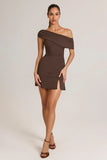 Modal Asymmetric A Line Mini Dress in Chocolate Brown