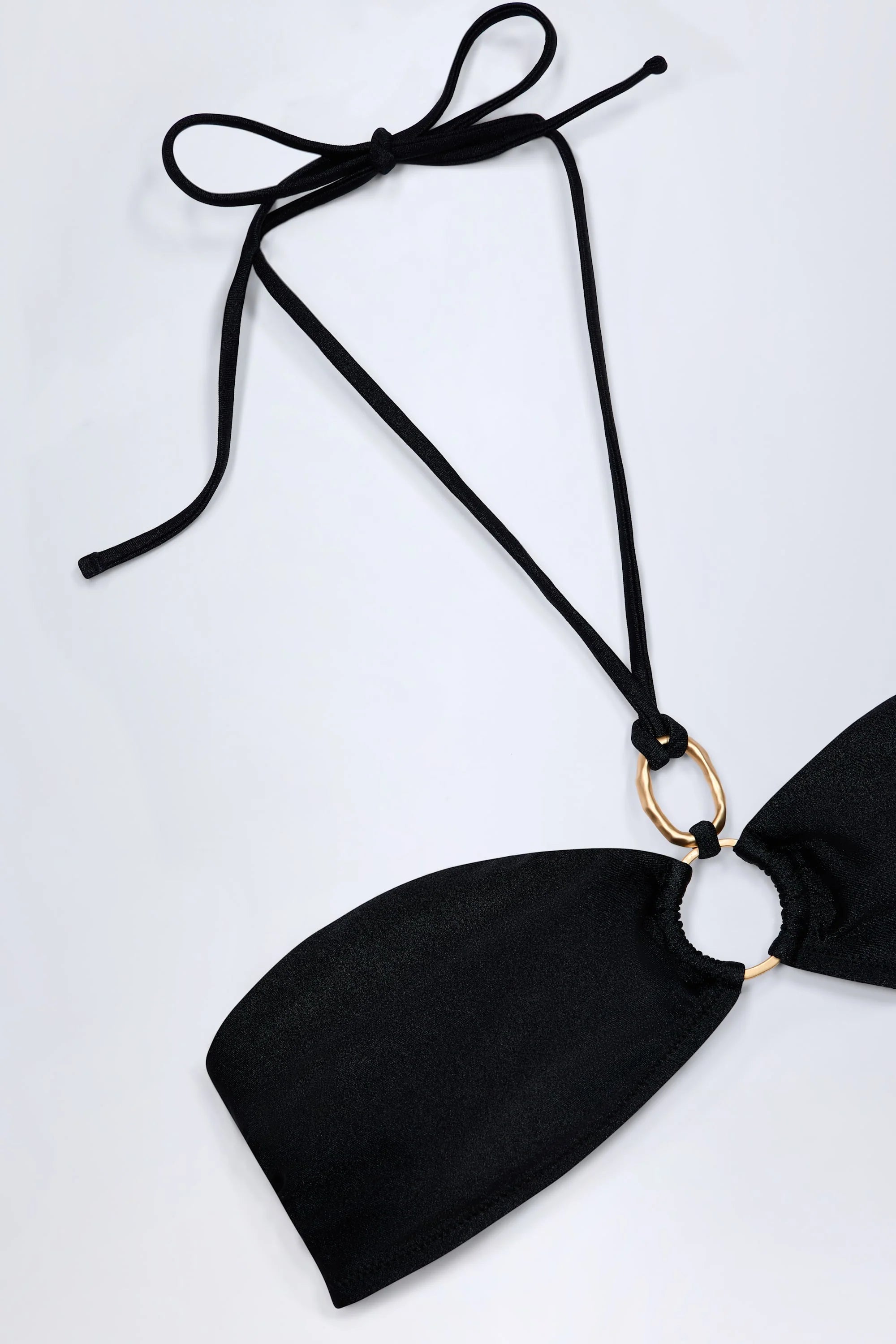 Hardware Detail Ruched Halterneck Bikini Top in Black