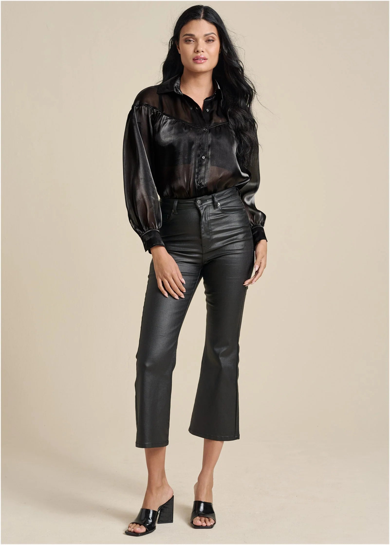 Coated Kick Flare Jeans Jet Black