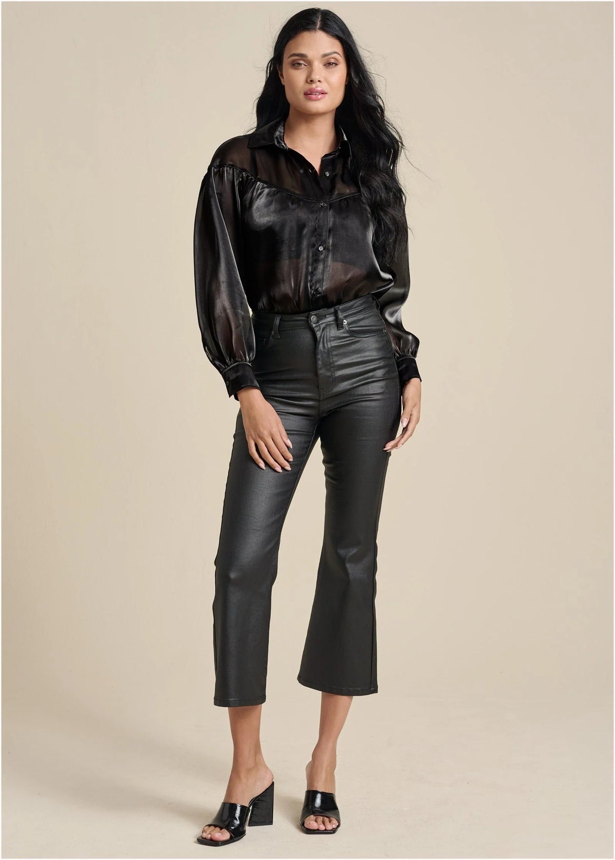 Coated Kick Flare Jeans Jet Black
