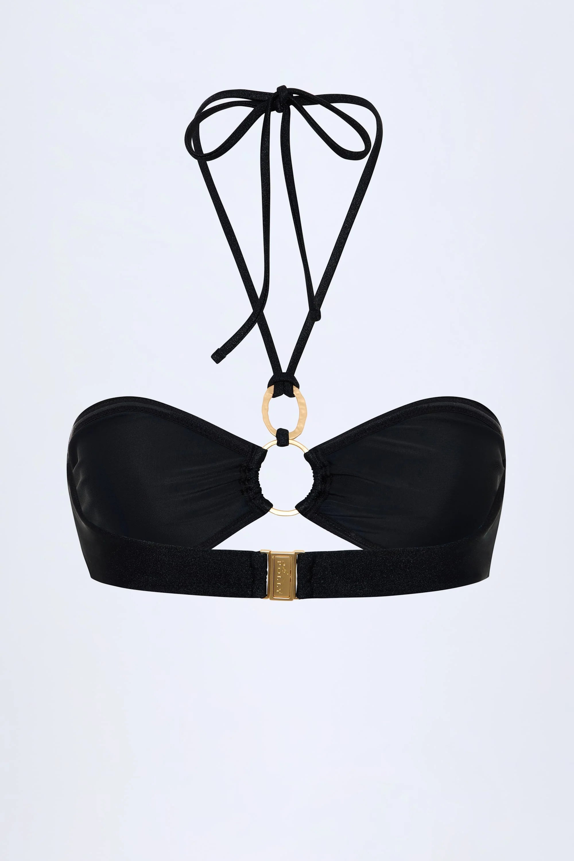 Hardware Detail Ruched Halterneck Bikini Top in Black