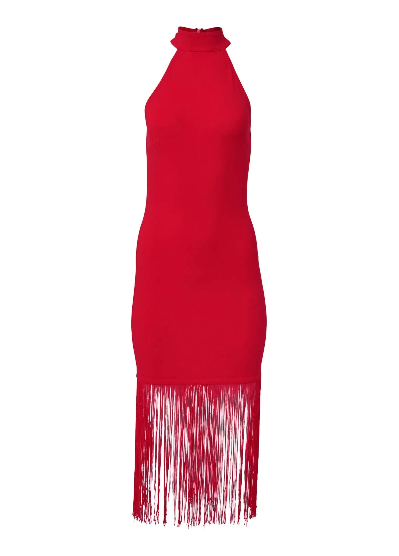 High Neck Fringe Dress Red