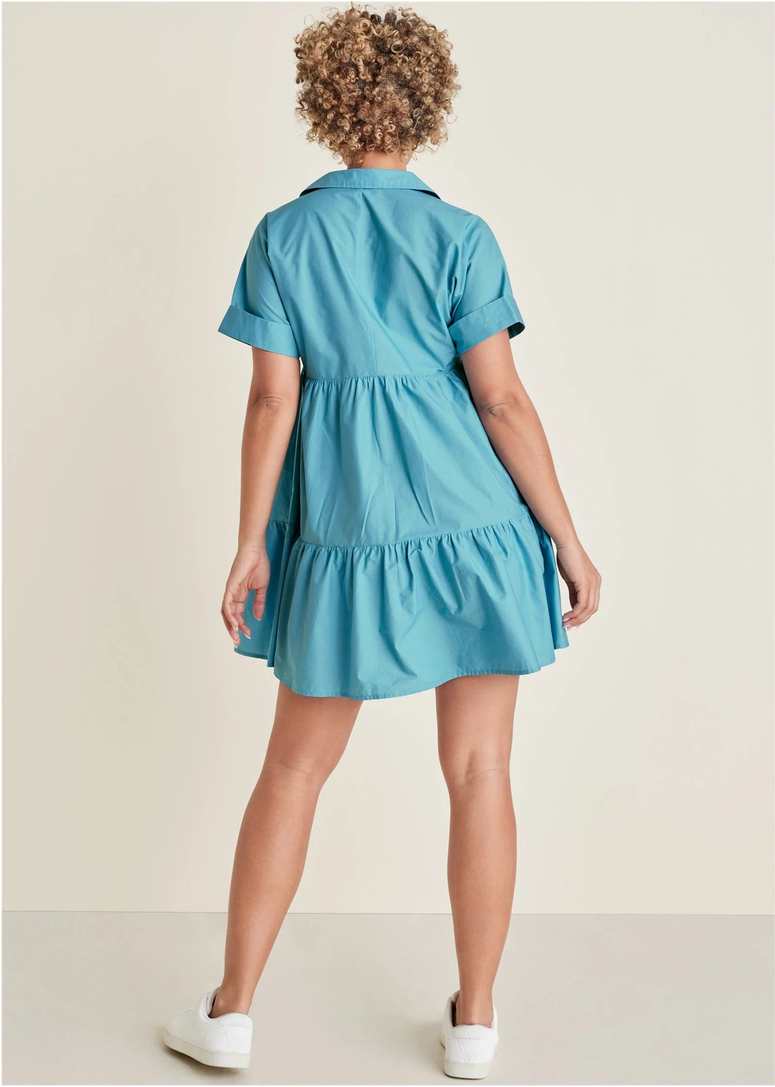 Cotton Poplin Tiered Dress Blue