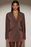 Single Breasted Blazer Mini Dress in Chocolate Brown